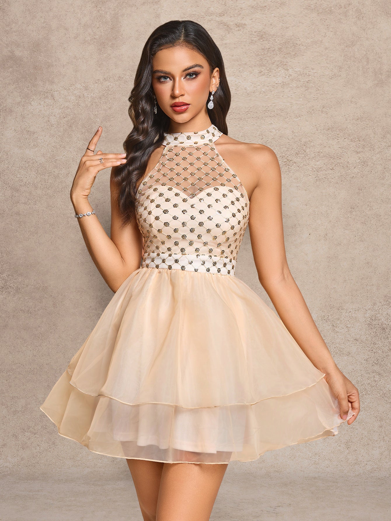 Women Summer Mesh Patchwork Sequin Dress 7