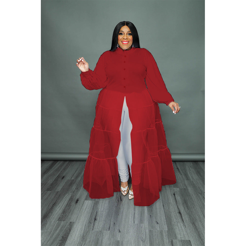 Black Mesh Patchwork Dress Features Plus Size Women's Top 12