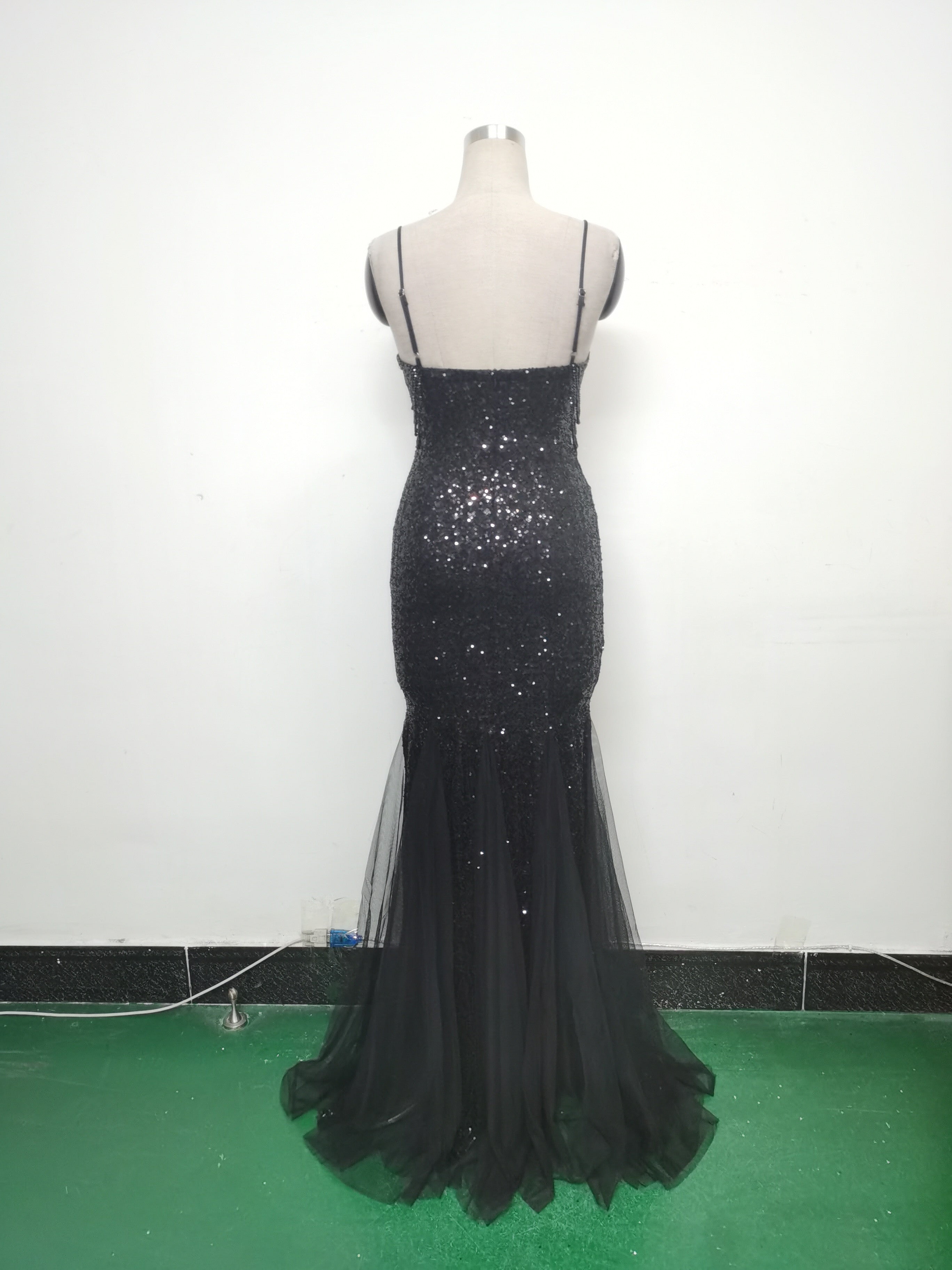 Strap Beading Mesh Sequin Evening Dress 20