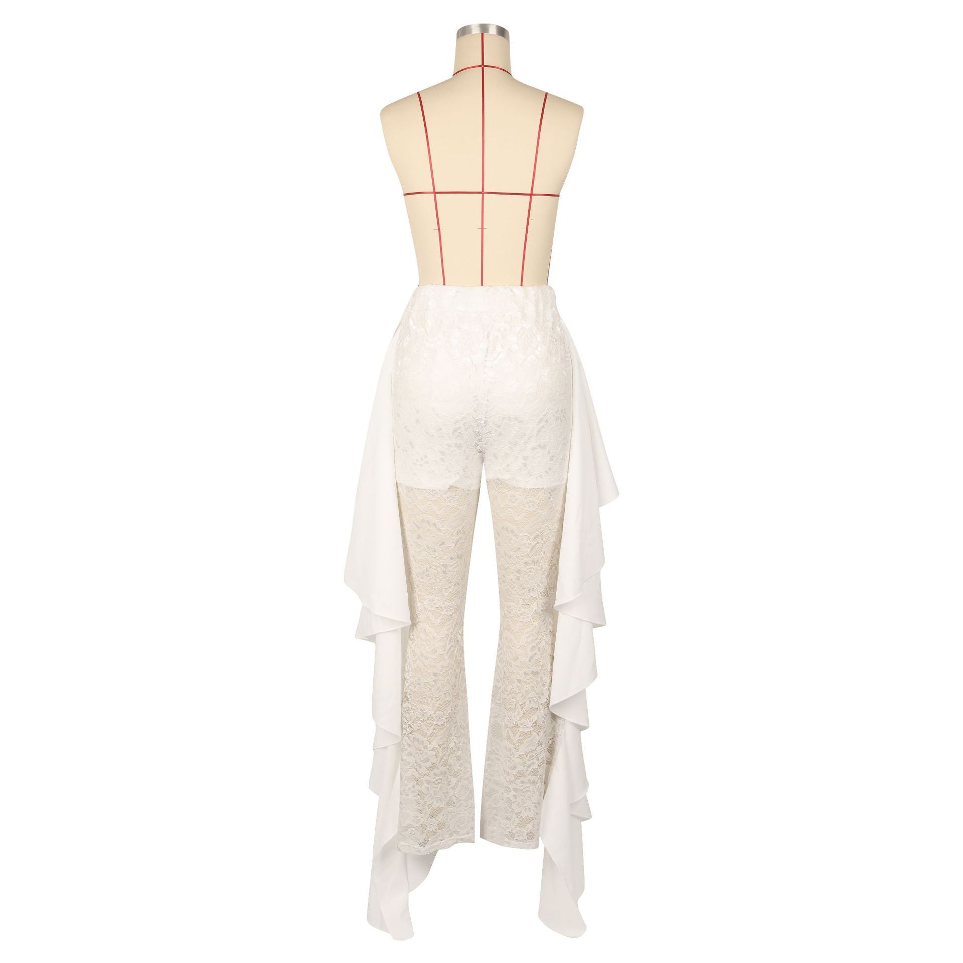Women Lace Pants Ruffled Sexy See-Through Pants 6