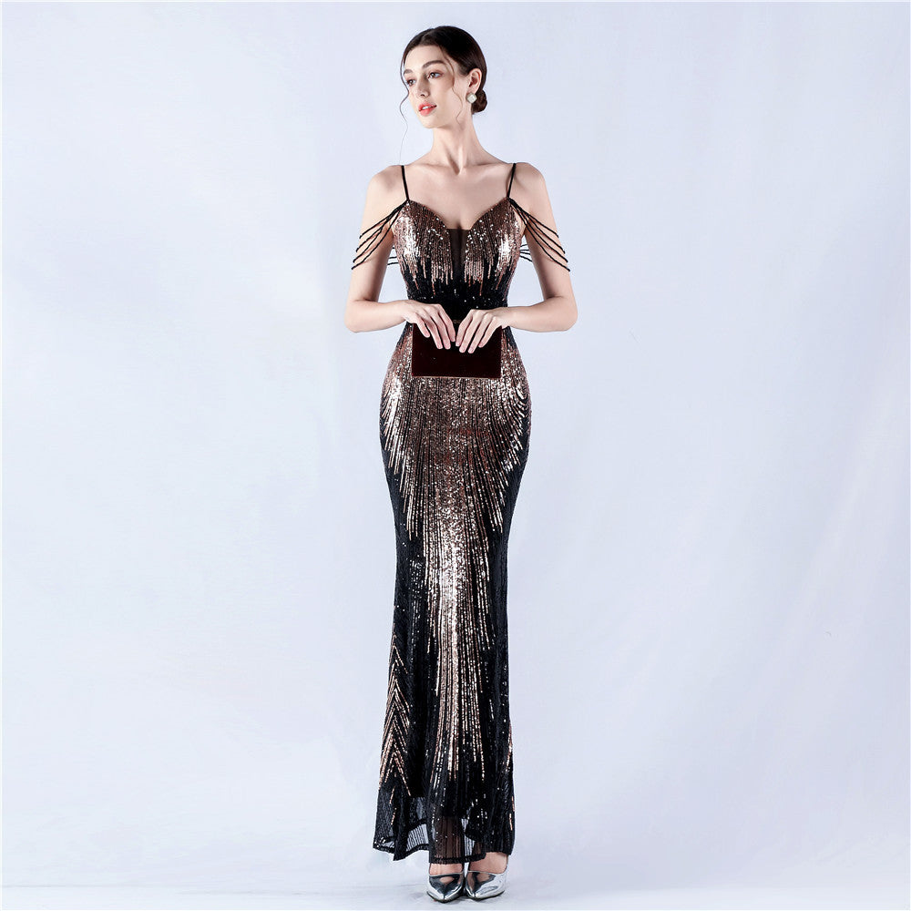 Women sequined beaded evening dress 9