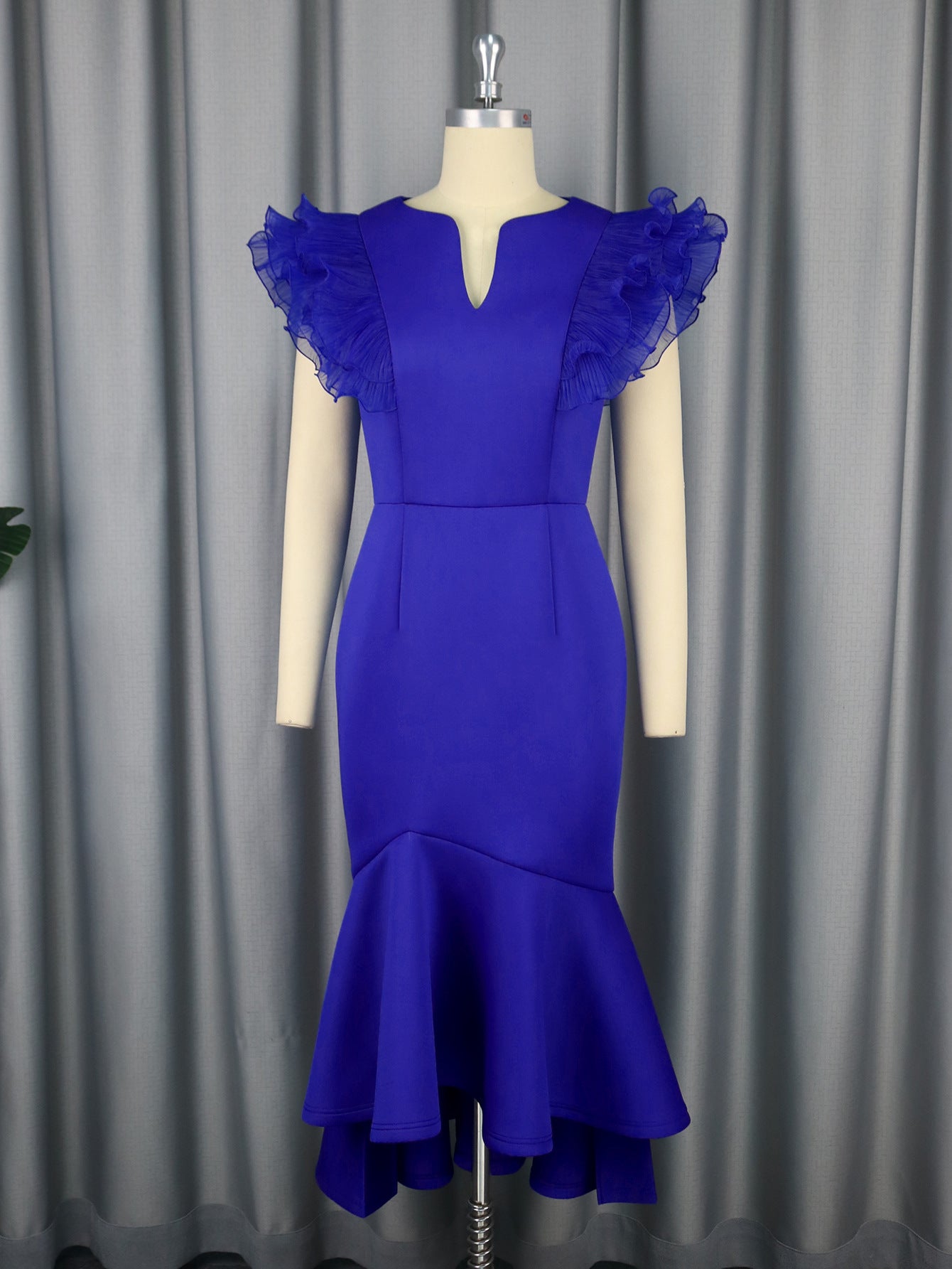 Women Sexy Lotus Leaf Pleated Short Sleeve Formal Party Bodycon Fishtail Dresses 8