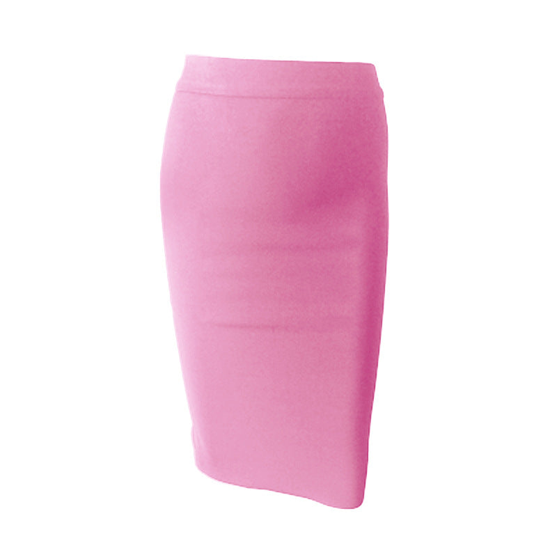 Ladies Fashion Elegant Solid Color Knee Length High Waist Elastic Bodycon Skirt 14