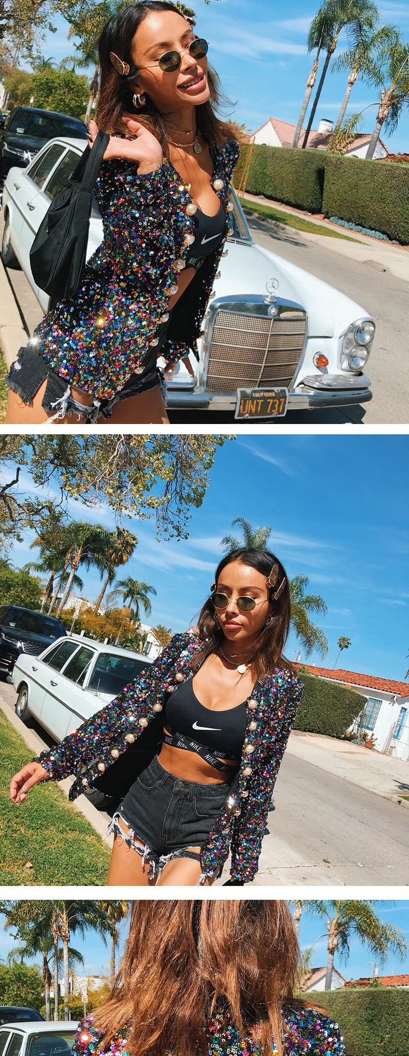 Women Multi-Color Sequin Long Sleeve Jacket 8