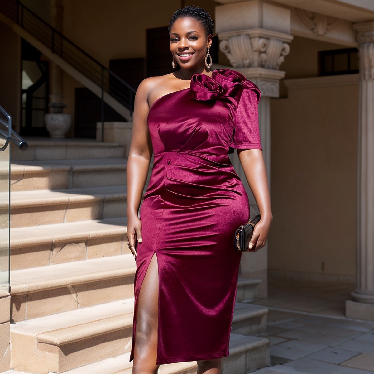 Flower One Shoulder Elegant Formal Party Dress 3