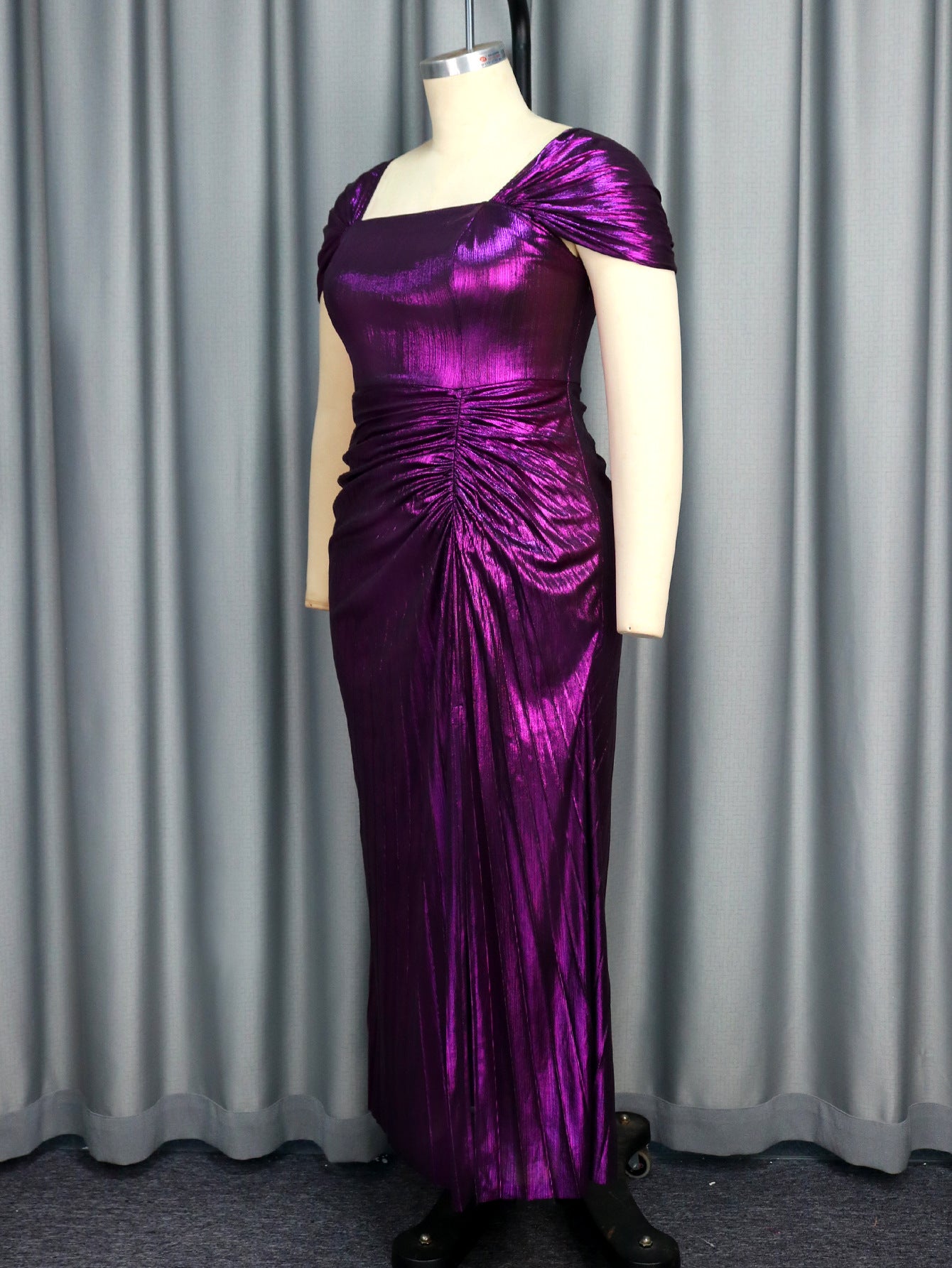 Women Sexy Square Neck Backless Split Party Pleated Dress 5