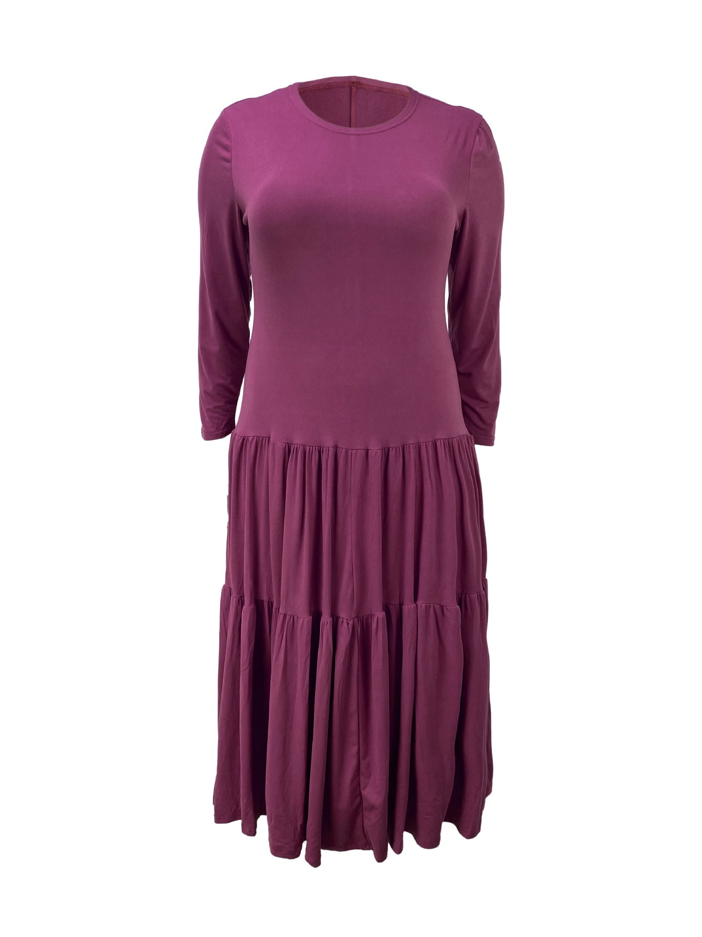 Plus Size Women Round Neck Solid Pleated Dress 23