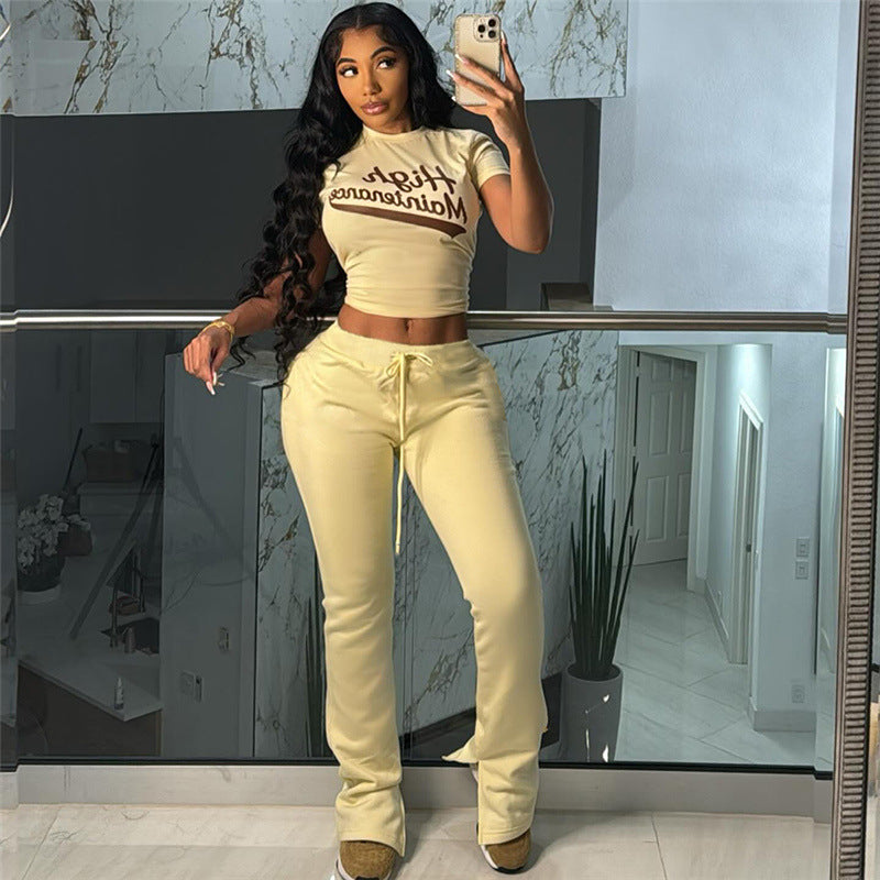 Women Summer Sexy Print Crop Short Sleeve Top and Pants Casual Two-piece Set 4