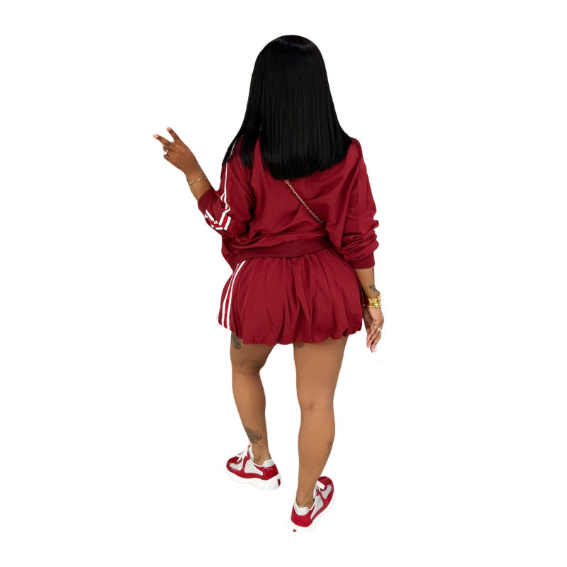 Casual Women's Skirt Ribbon Jacket Skirt Solid Color Two Piece Set 6