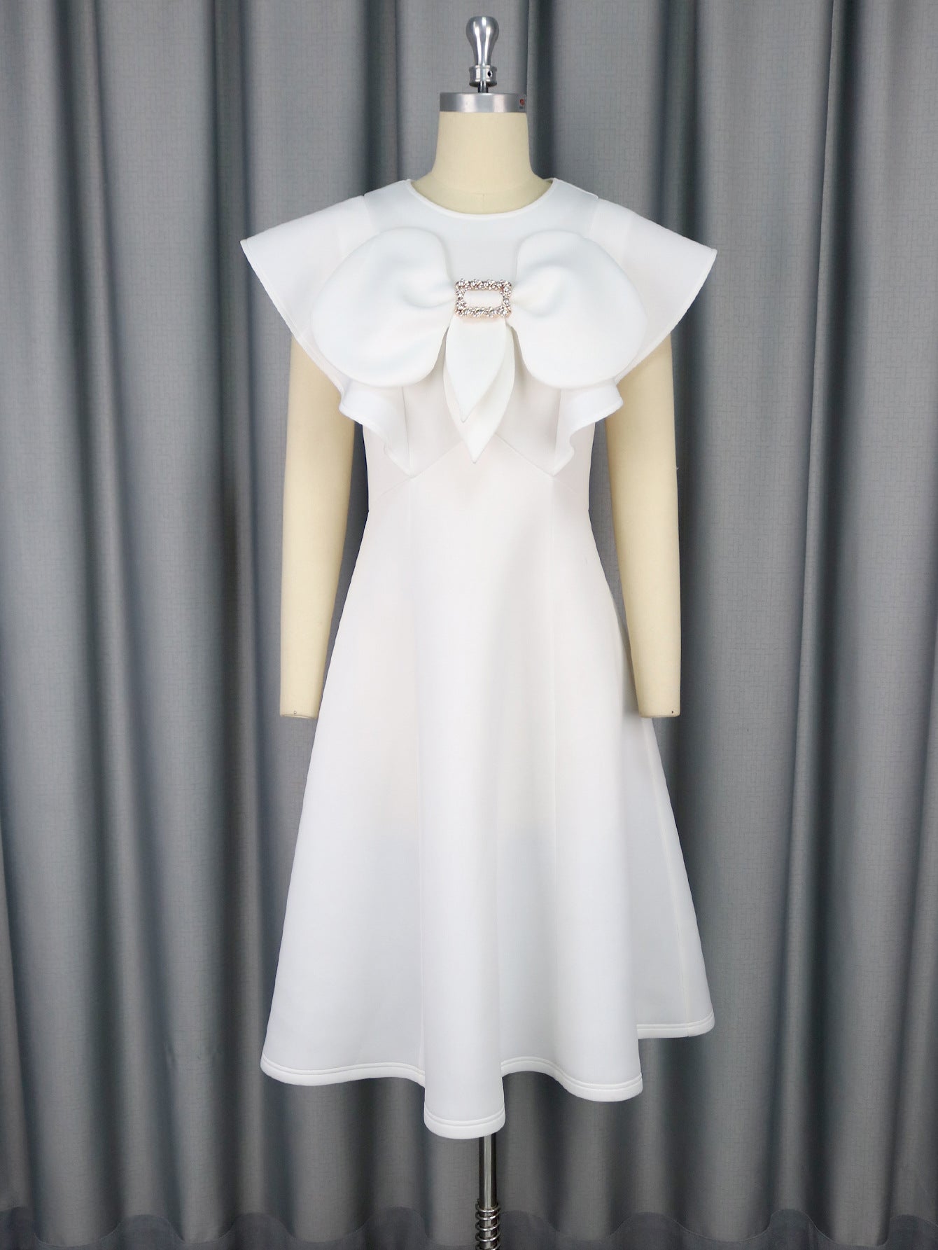 Women Summer Round Neck Bow Cape Sleeve Dress 8