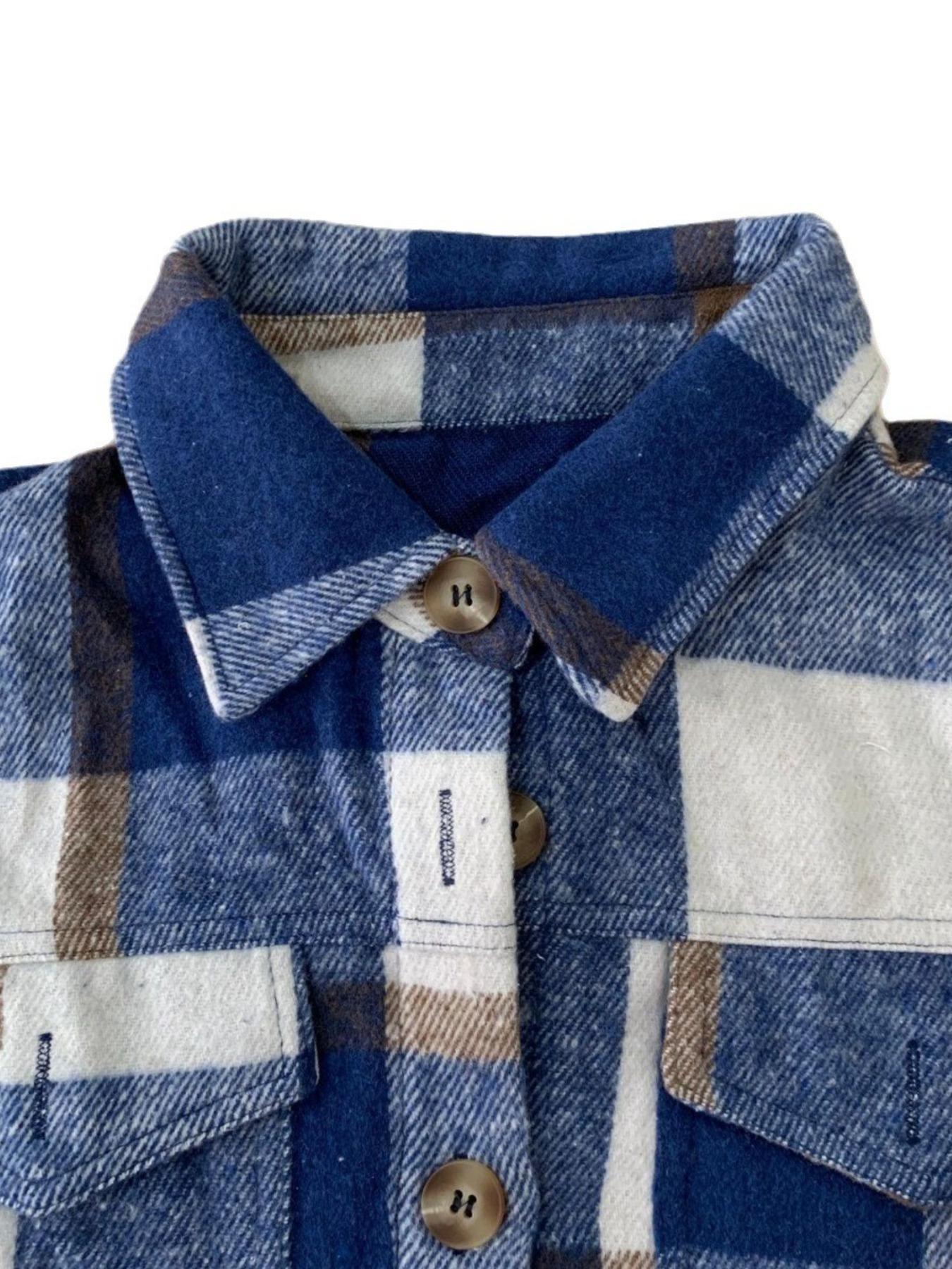 Autumn Winter Women's  Plaid Turndown Collar Long Sleeve Shirt Coat 9