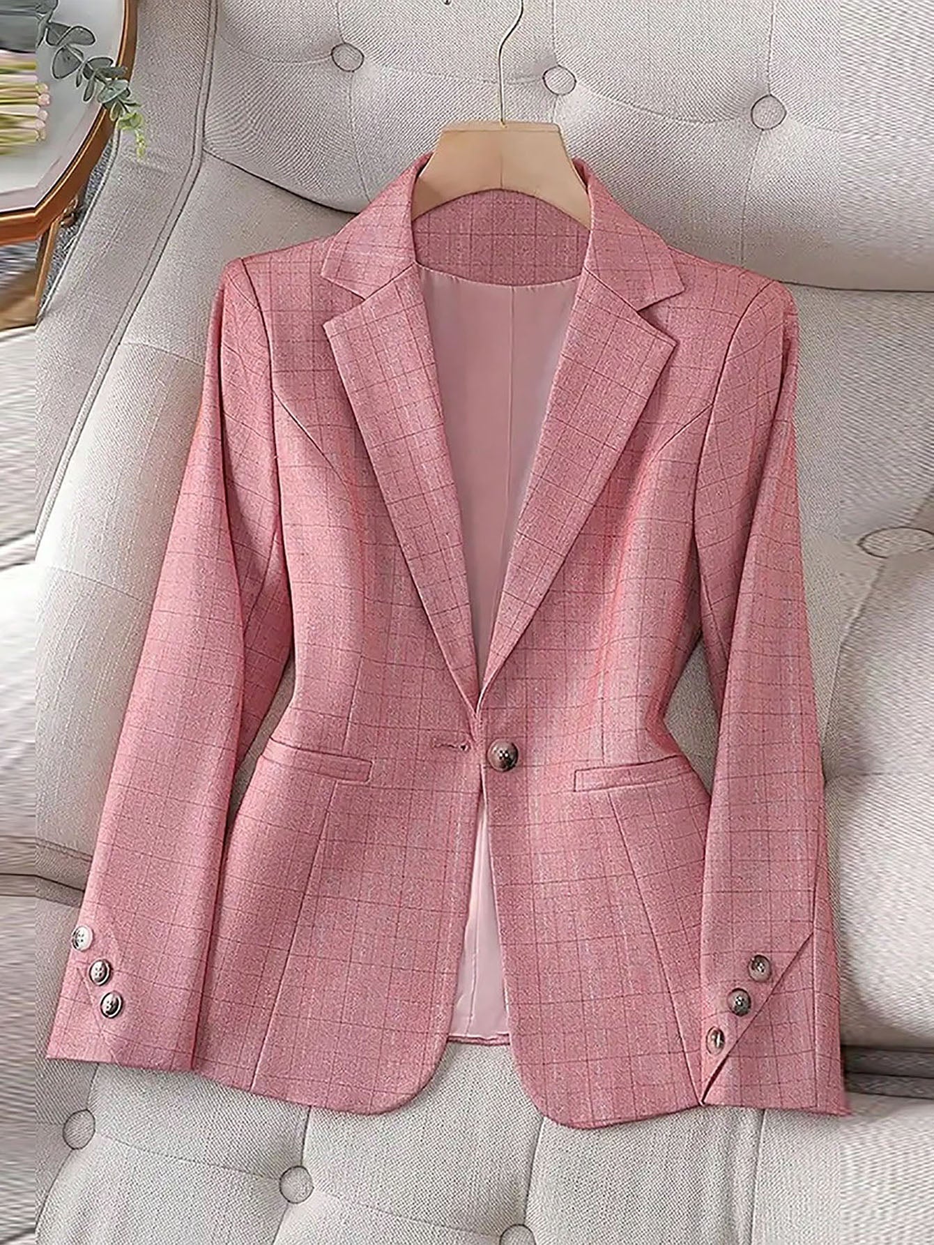 Women Solid Turndown Collar Blazer 4