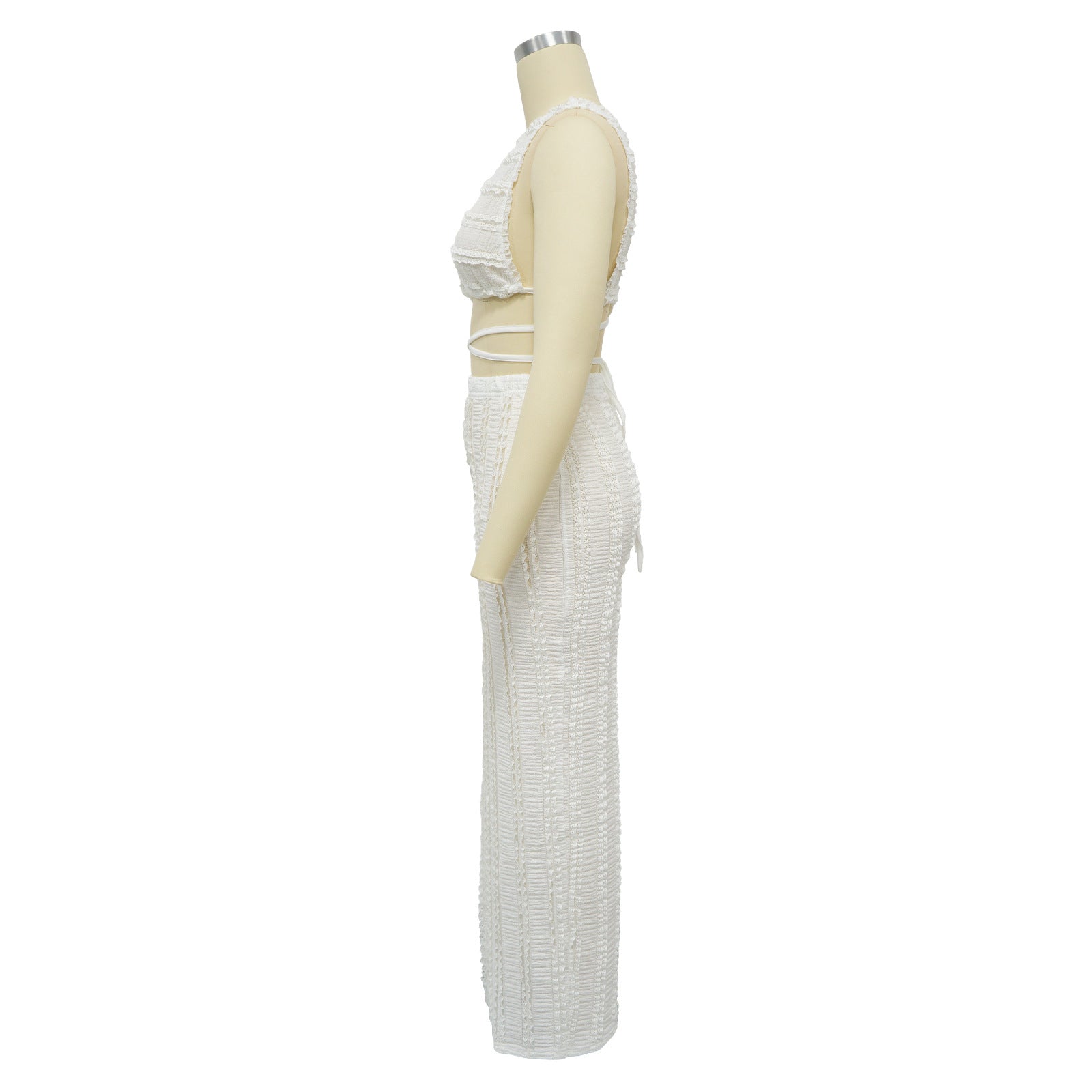 Summer Women Cow Shutter Lace Sleeveless Lace Backless Skirt Two-piece Set 10