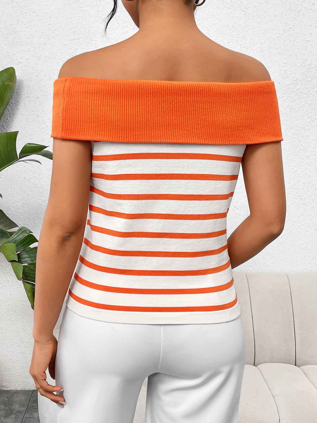 Spring/Summer Women's Fashion Long-Sleeve Striped Off-Shoulder Knit Top 21
