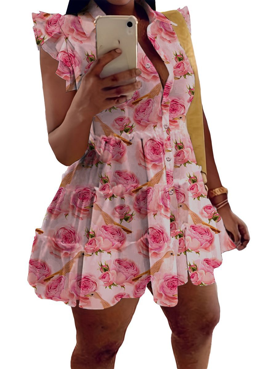 Women's Print Ruffle Edge Sleeveless Casual Dress 7