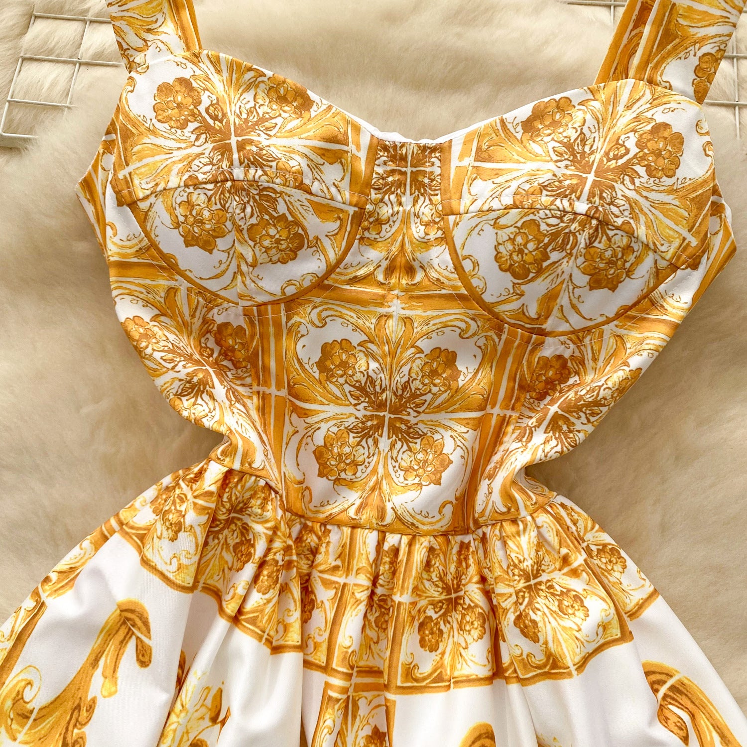 Women French Suspender Printed Strapless Dress 15