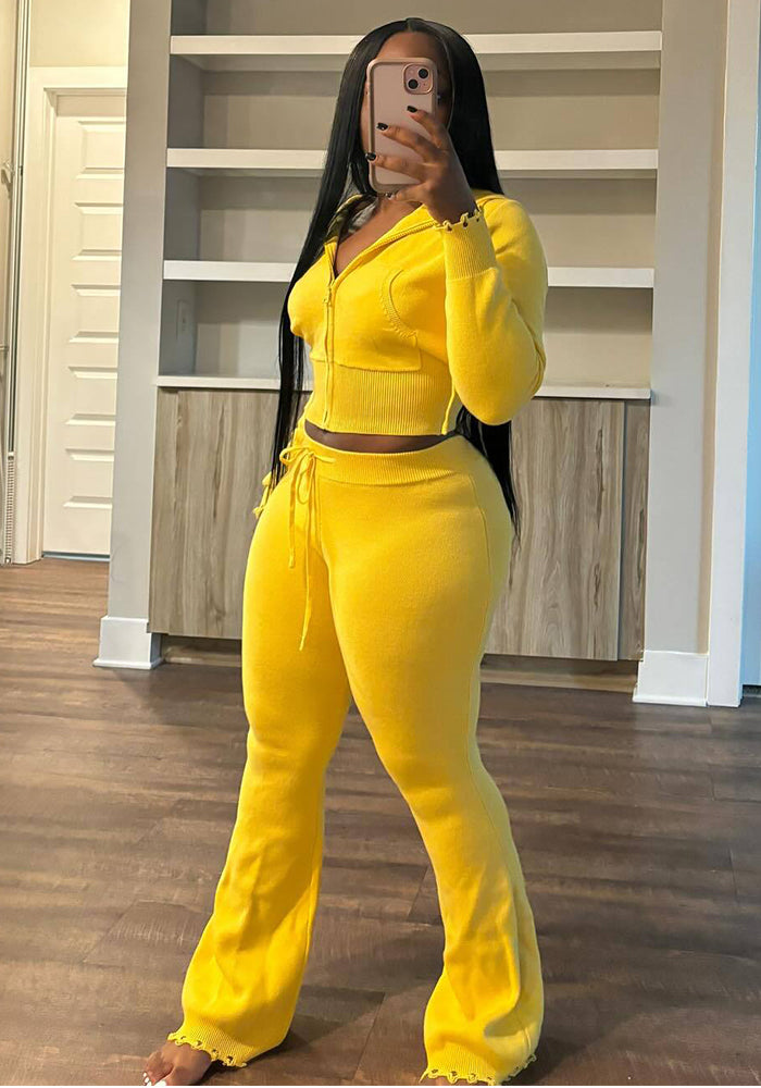 Autumn And Winter Women's Zipper Hooded Sweater Knitting Pants Fashion Casual Sports Two Piece Set