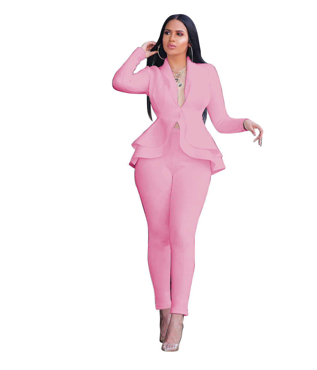 Fashion Ruffle Career Suit Casual Two Piece Set 7