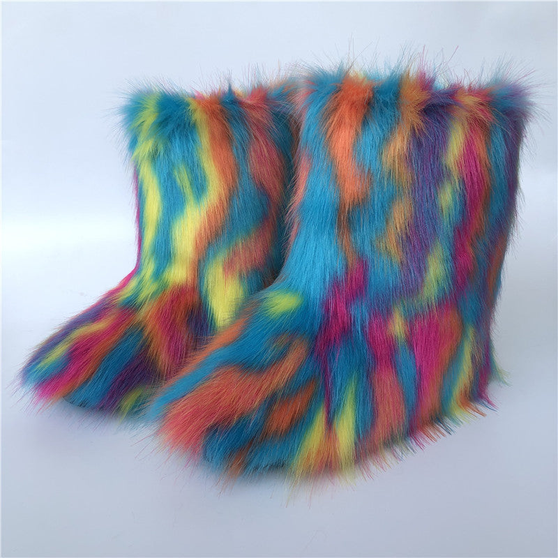 Women Furry Mid-length Snow Boots 22