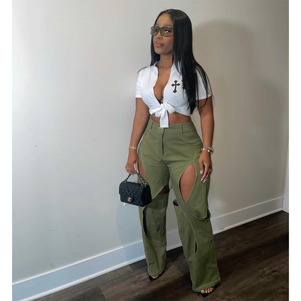 Cotton Twist Cutout Casual Pants 3