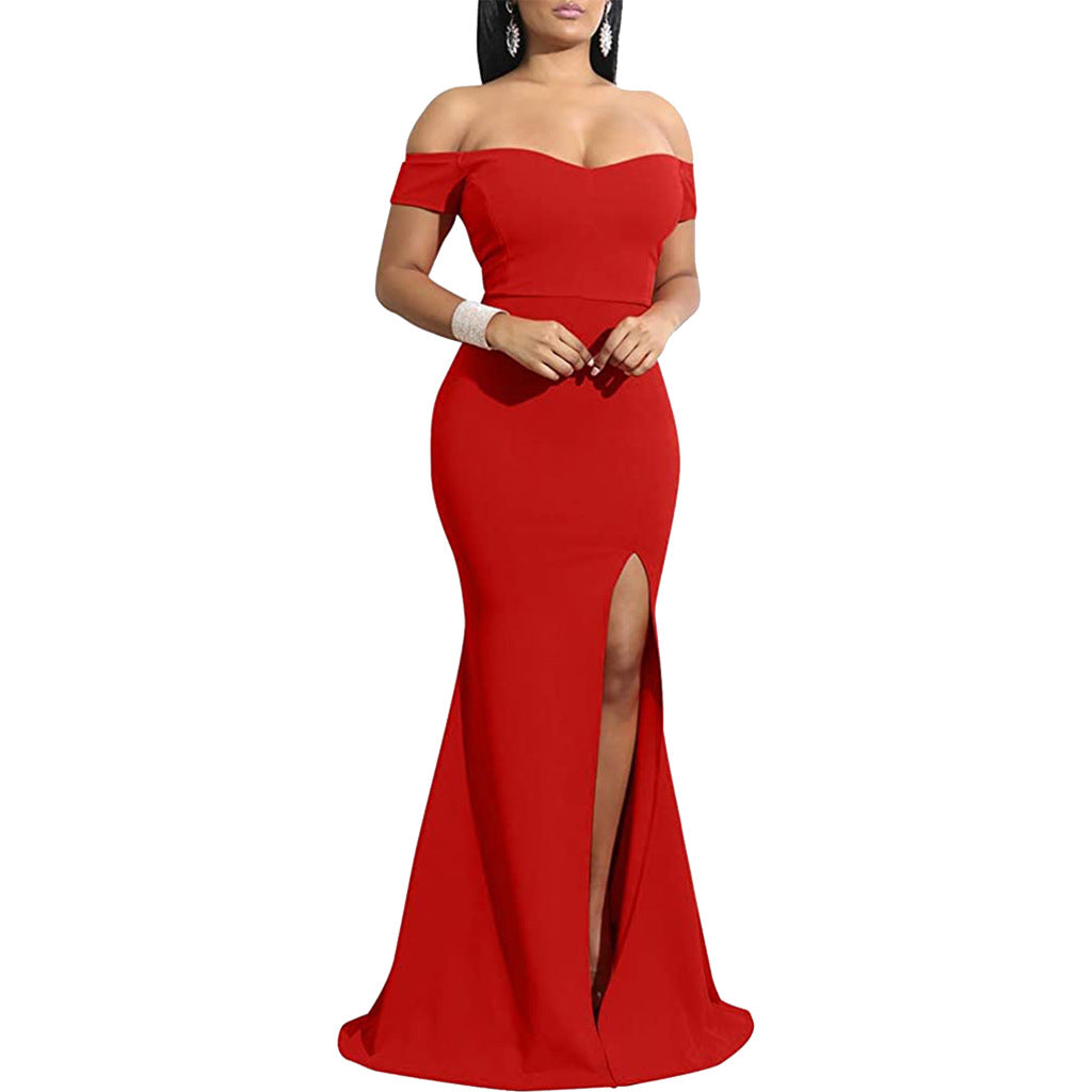 Sexy Fashion Solid Color Off Shoulder Split Dress 8