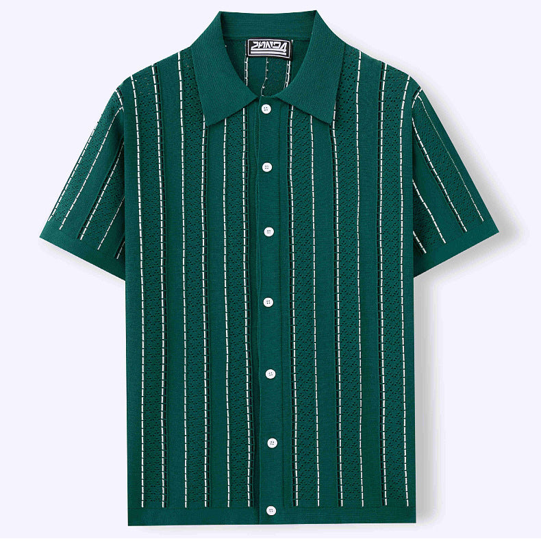 Men's Summer Short-sleeved Striped Knitting Shirt Polo T-shirt 7