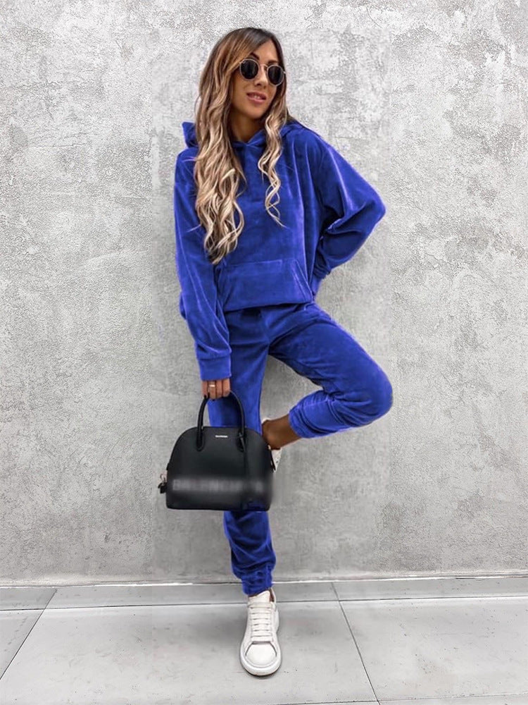Women Casual Solid Hoodies Sports trousers two-piece set 21