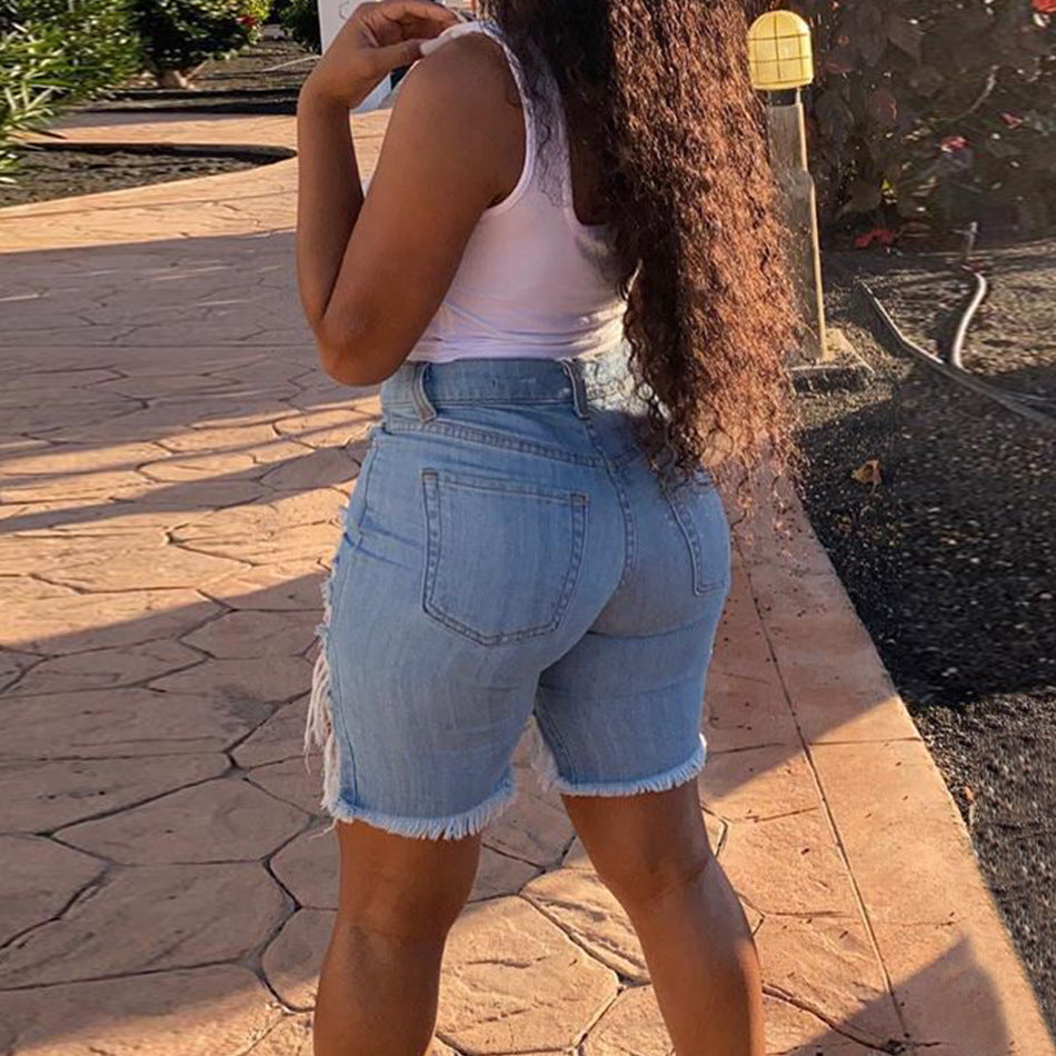 Spring/Summer Women's High Street Ripped Denim Shorts 7