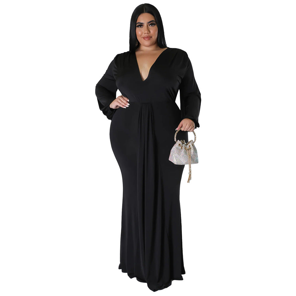 Fall Fashion Plus Size Women's Sexy Nightclub Dress Irregular V-Neck Dress 3