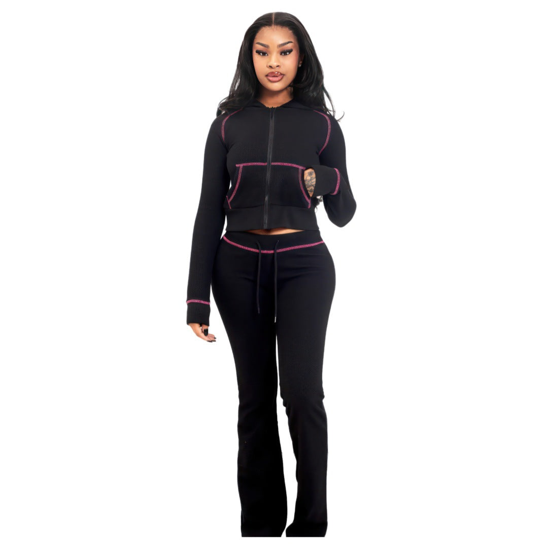 Women Waffle Hooded Two-piece Set 8