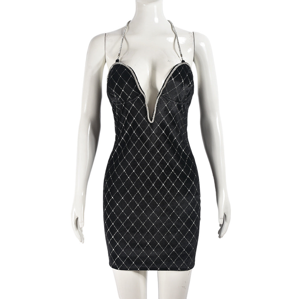 Women Summer Contrast Color V Neck Suspender Dress 11