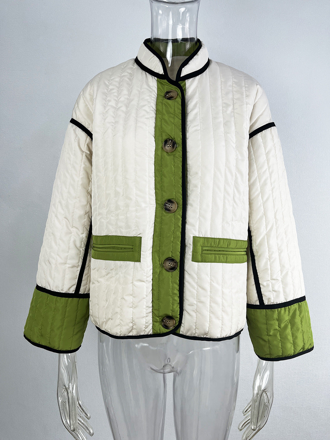 Women Fashion Contrast Color Long Sleeve Jacket 10