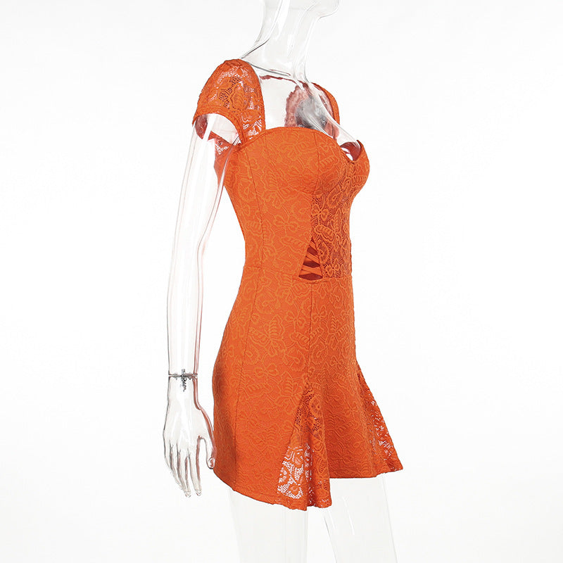 Women summer sexy lace short-sleeved bodycon dress 9