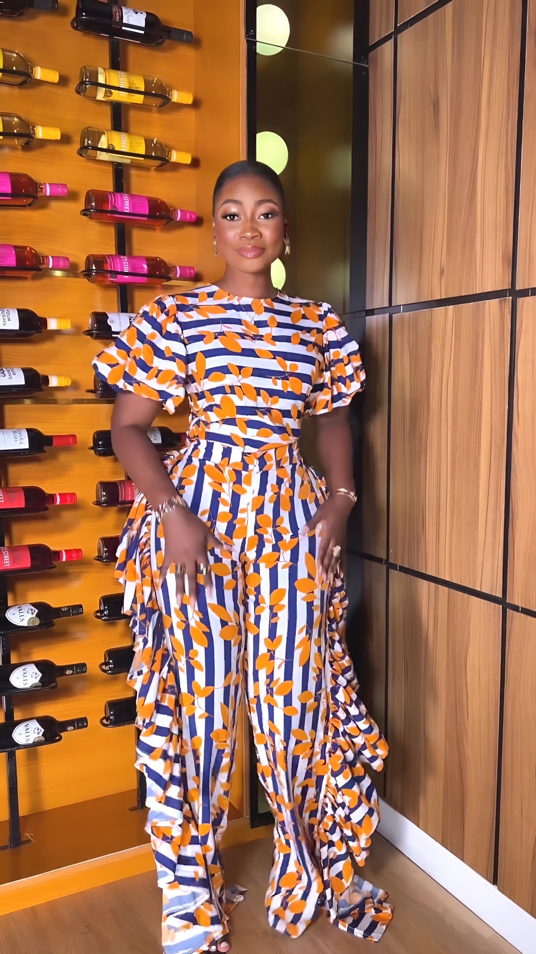 Chic Puff Sleeve Elegant Ruffled High Waist Overalls Straight Leg Trousers Women's Jumpsuit 5