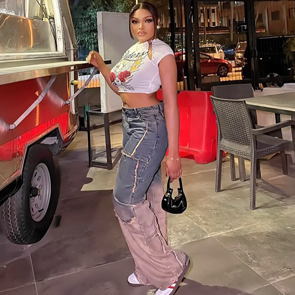 Women Gradient Denim Pants