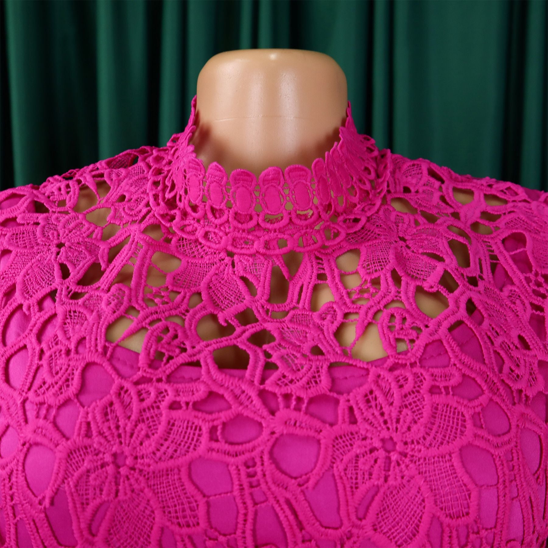 Women's Sexy Lace Hollow Short Sleeve Belt High Waist Wide Leg Jumpsuit 28