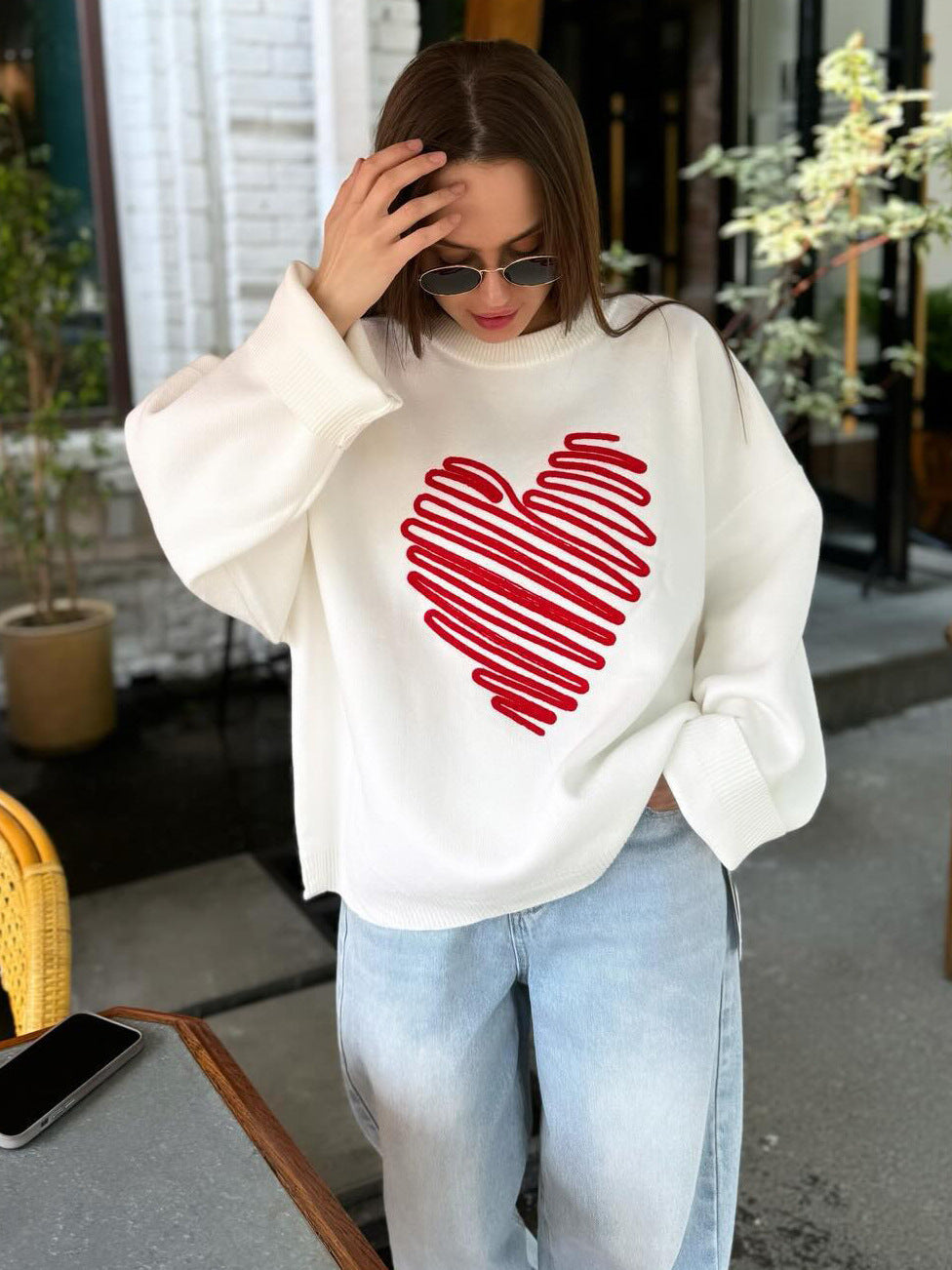 Women Heart Print sweater Top 7