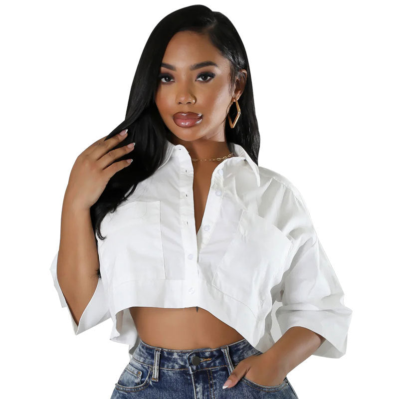 Spring Summer Fashion Casual Short Sleeve Women's Loose Shirt 5