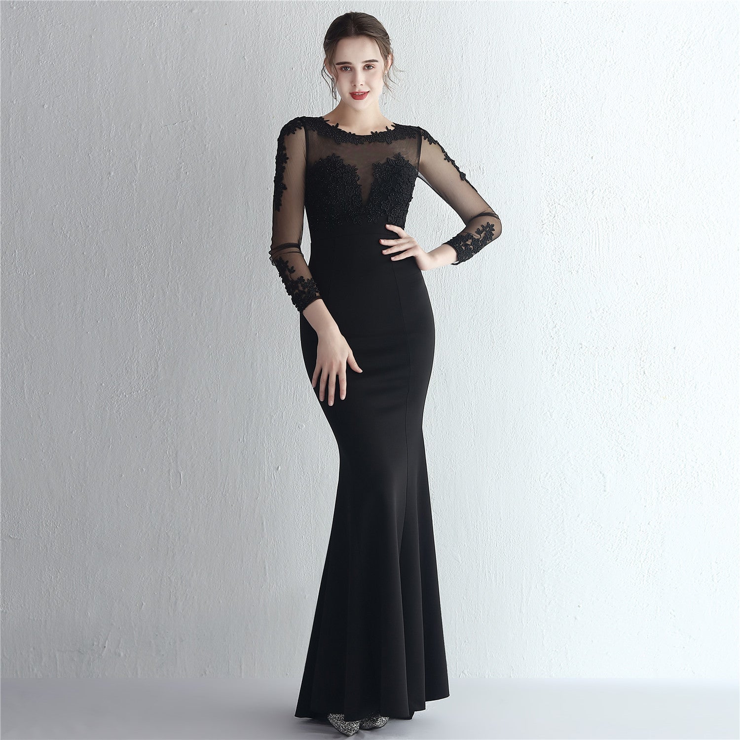 Plus SizeWomenElegant Lace Mesh Patchwork Fishtail SkirtEvening Dress
