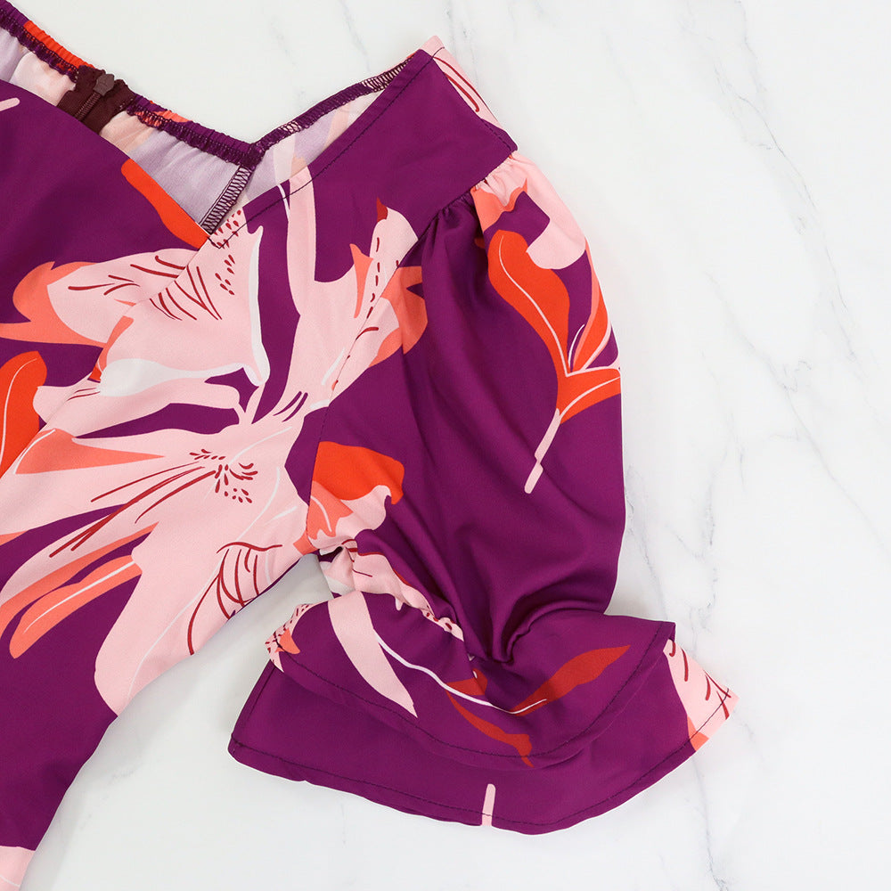 Romantic Chic Women's Square Neck Slim Waist Pocket Ruffle A-Line Dress 8