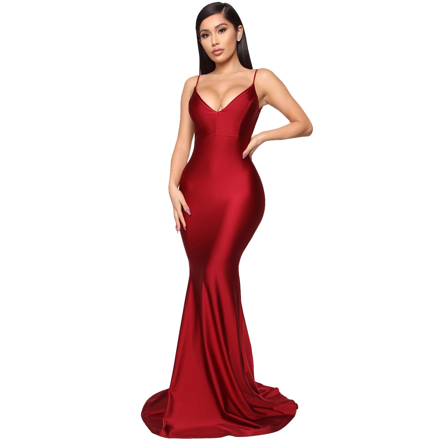 Women Sexy Sleeveless V-Neck Bodycon Long Fishtail Evening Dress 9