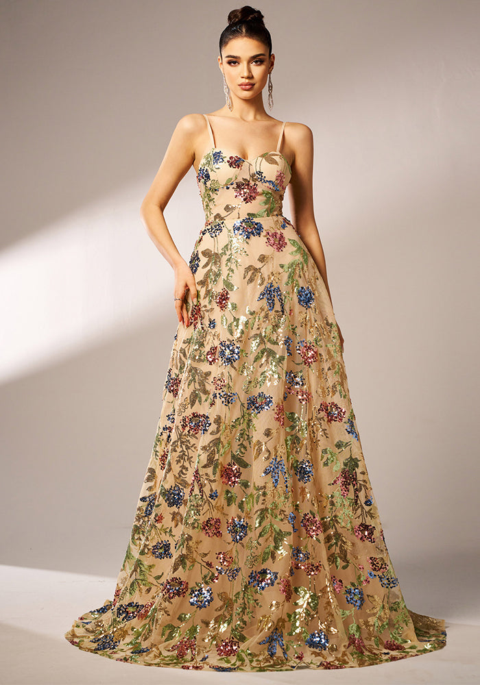 Women Sleeveless strap Formal Party Sequin Evening Dress