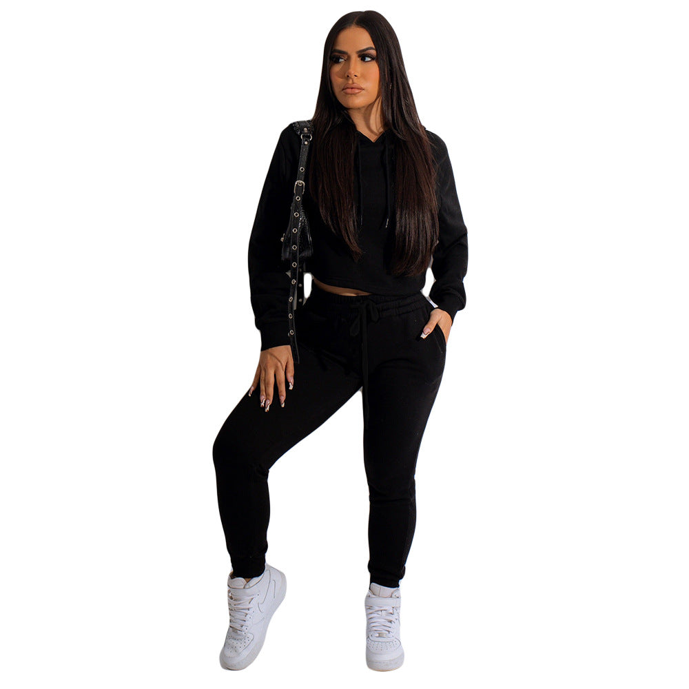 Women's fashion sexy cropped solid color sports two-piece suit 3