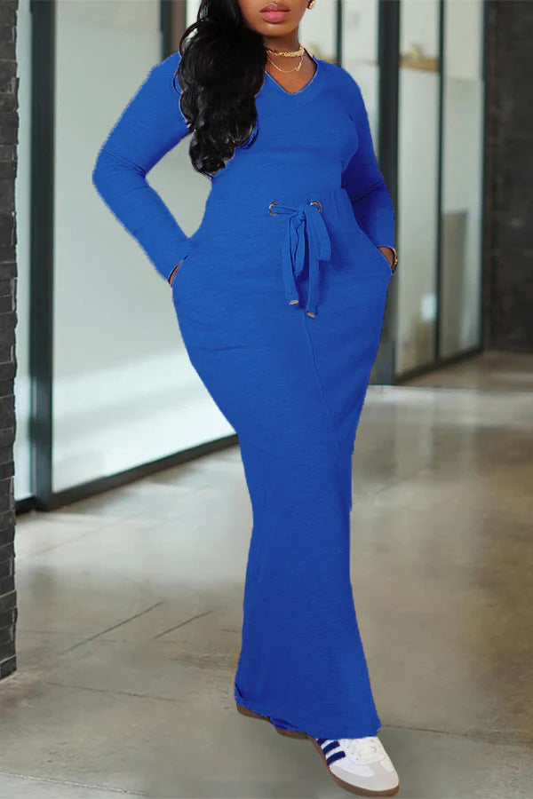 Women Solid long-sleeved Top and Skirt Two Piece 7