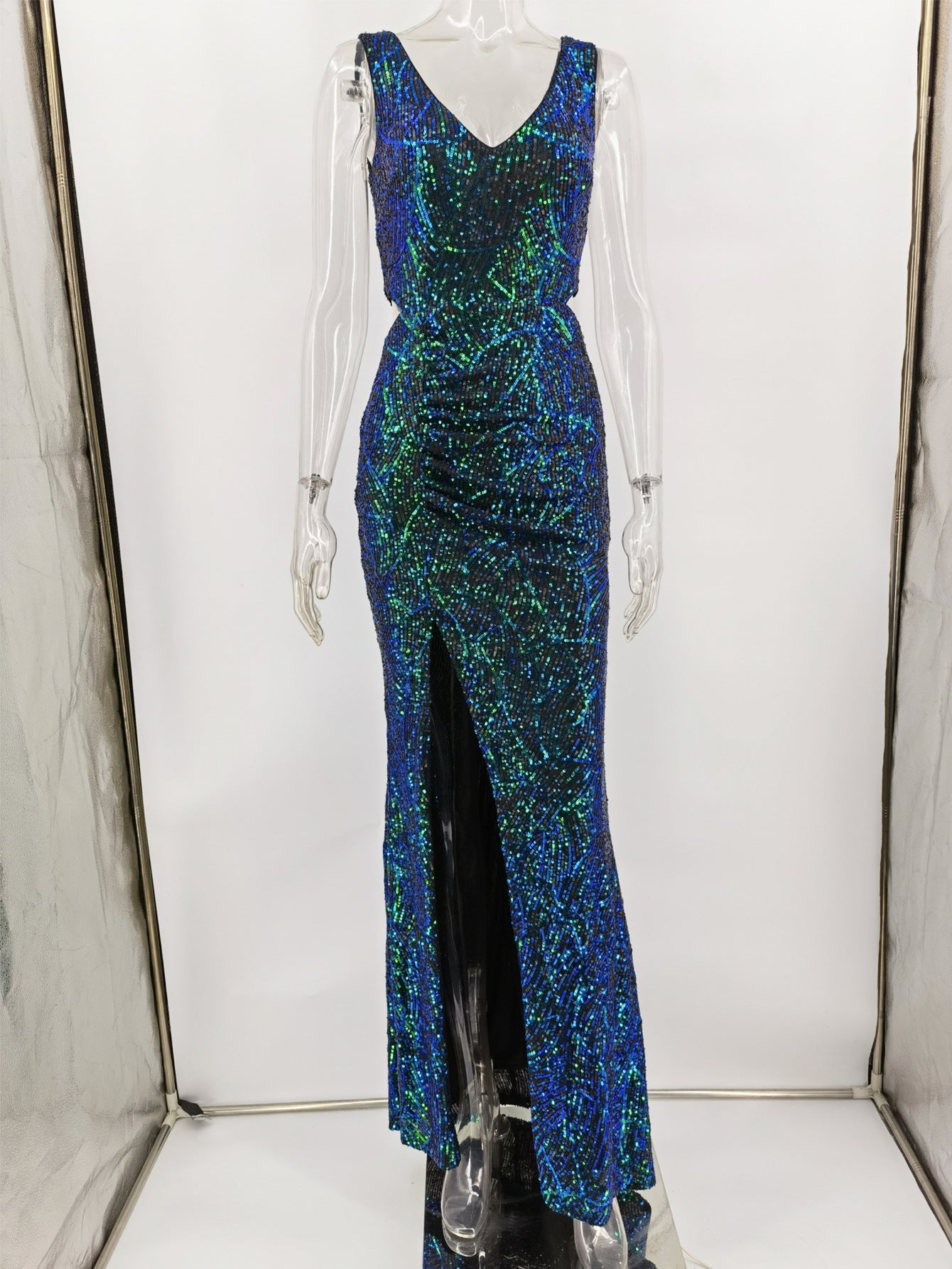 Sexy Retro Green Sequin Dress Women's Long Dress Evening Gown 8