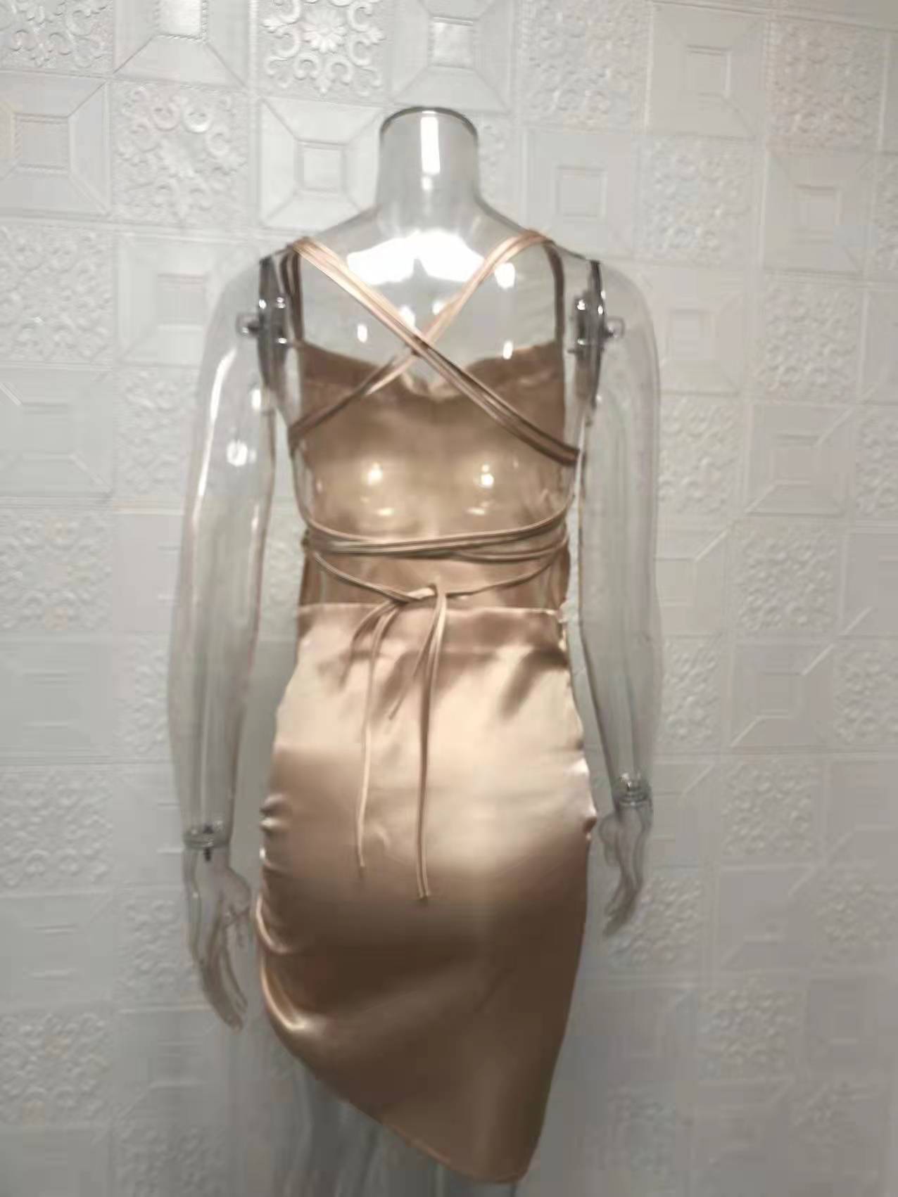 Women Sexy Strapless Pleated Backless Hollow Strap Dress 52