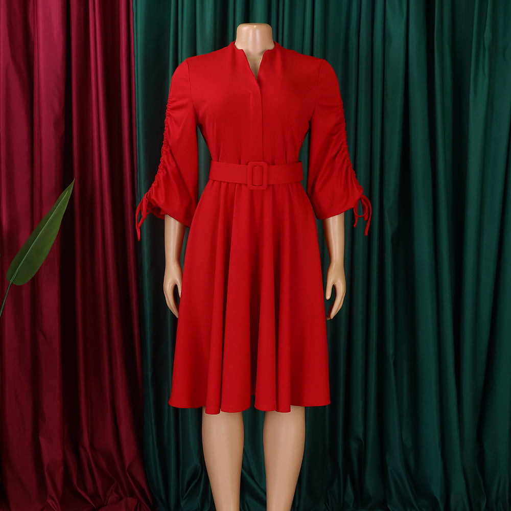 Women's Autumn And Winter Fashion Chic Plus Size Pleated A-Line African Dress 15