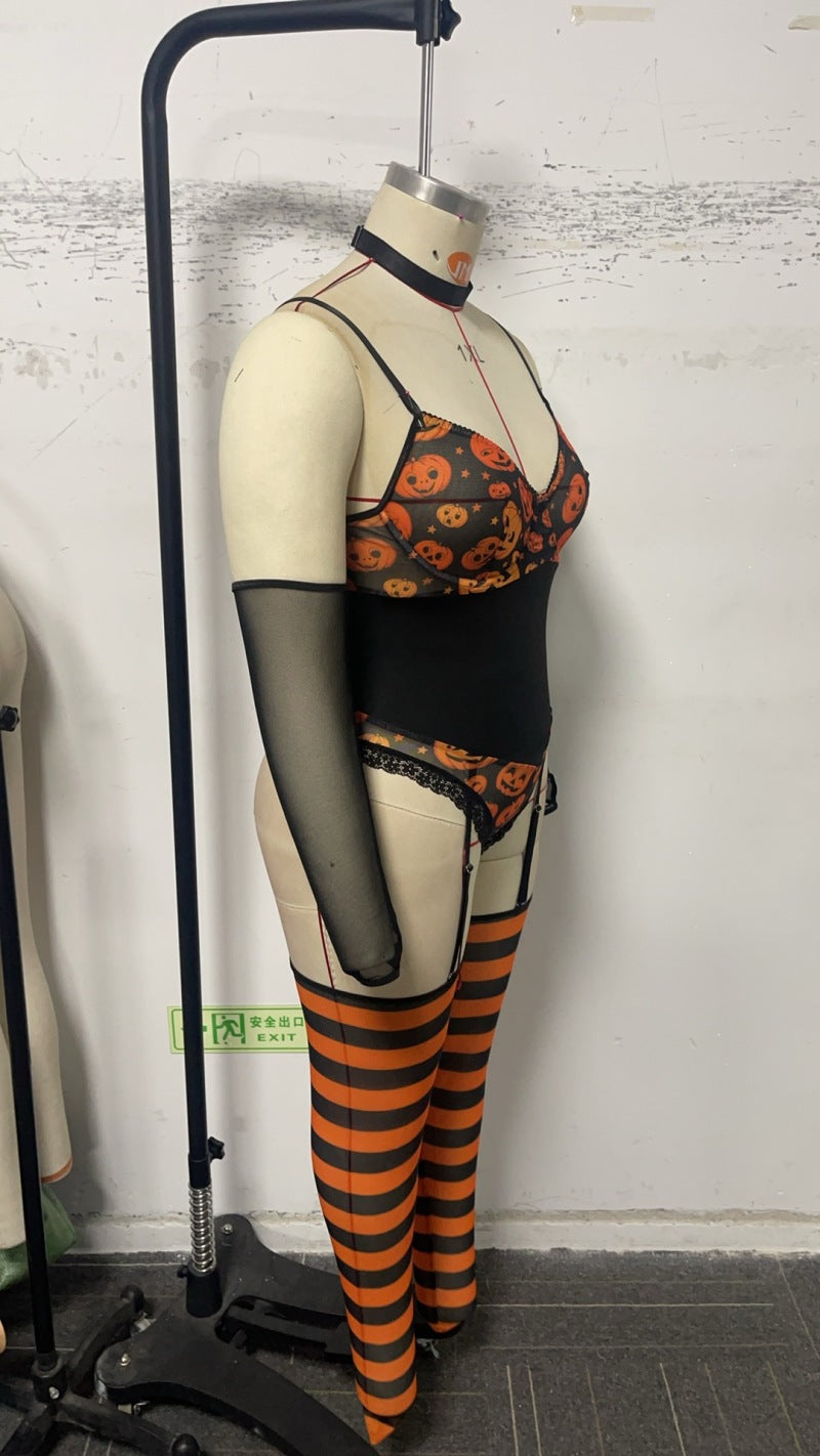 Women's Halloween Lingerie Temptation Sexy Lace Low Back Bodysuit Set 7