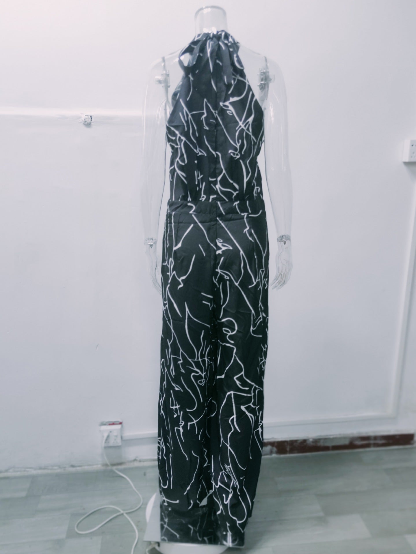 Summer Women Elegant Lace-Up Sleeveless Halter Neck Print Jumpsuit 33