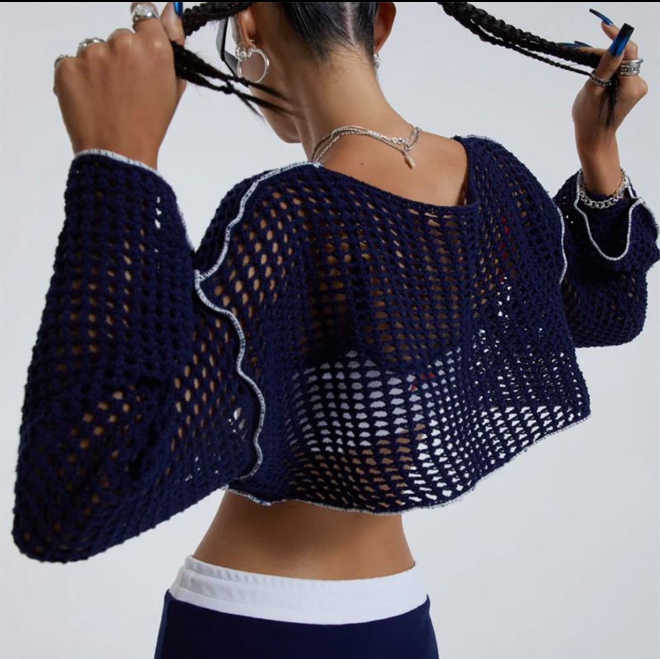 Women contrasting color Number mesh crop top 5